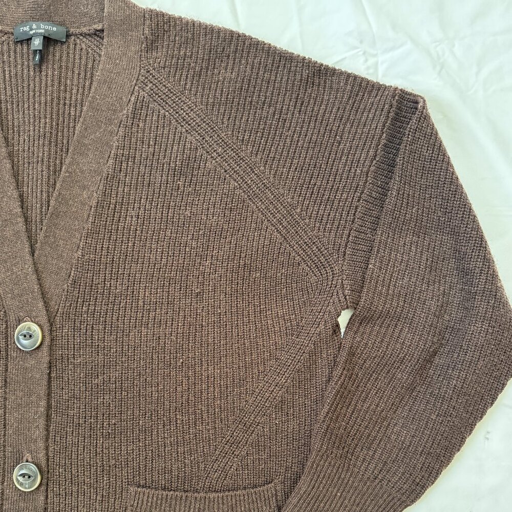 Rag & Bone chocolate Brown Wool Oversized Cardigan with patch pockets Size XS - Picture 5 of 7